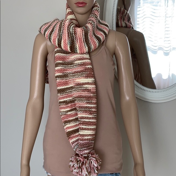 Handmade Crochet Scarf with Pompoms - Picture 3 of 7